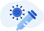 illustration of a virus molecule and a syringe